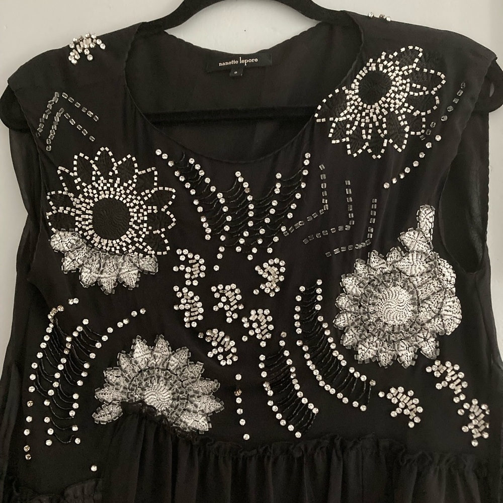 Nanette Lepore “Stellina” Beaded Top in Black | Sz: 0